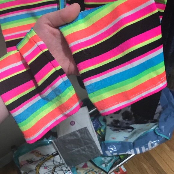 K-DEER rainbow neon striped leggings punk rock - Picture 7 of 16